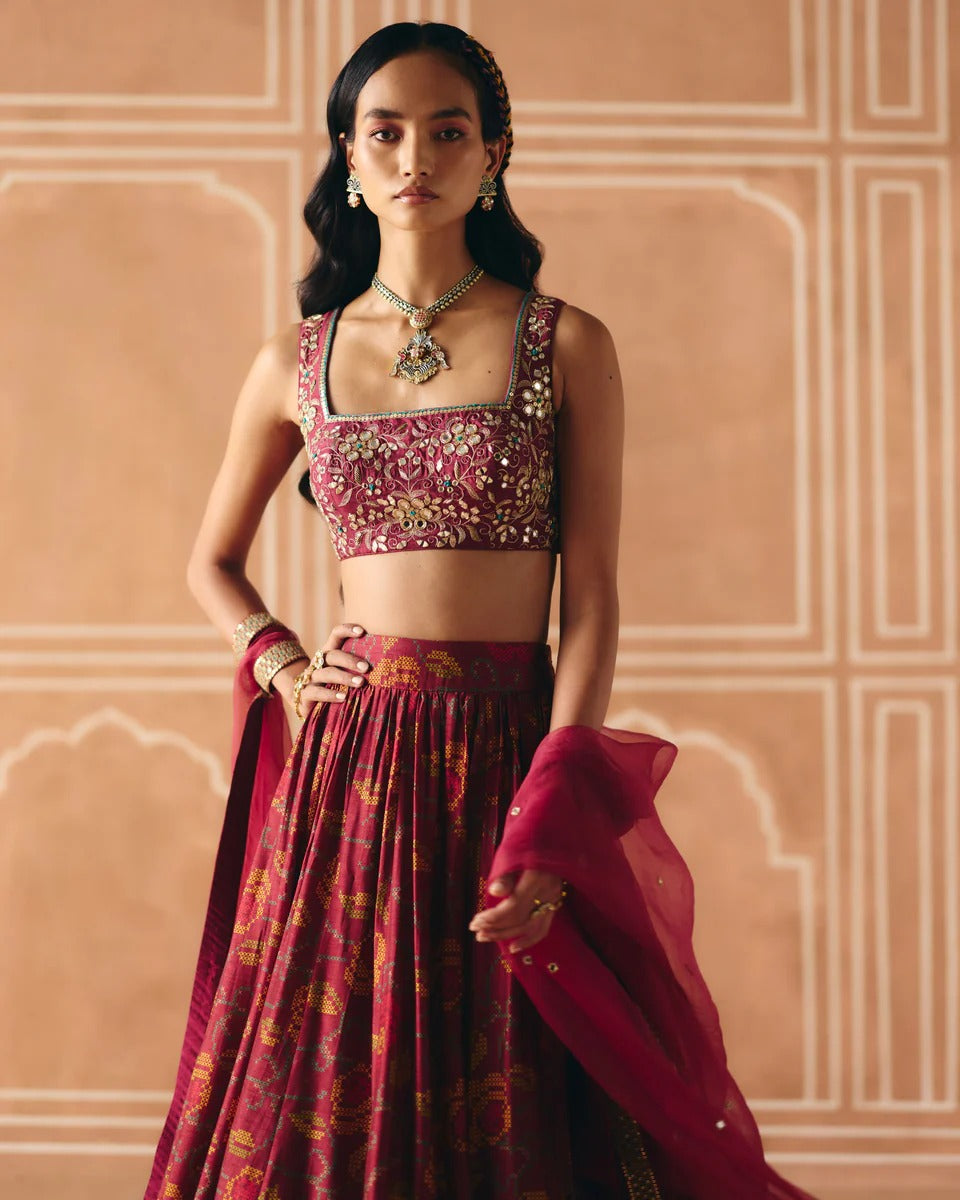 Berry Plum Gathered Lehenga - MARKET