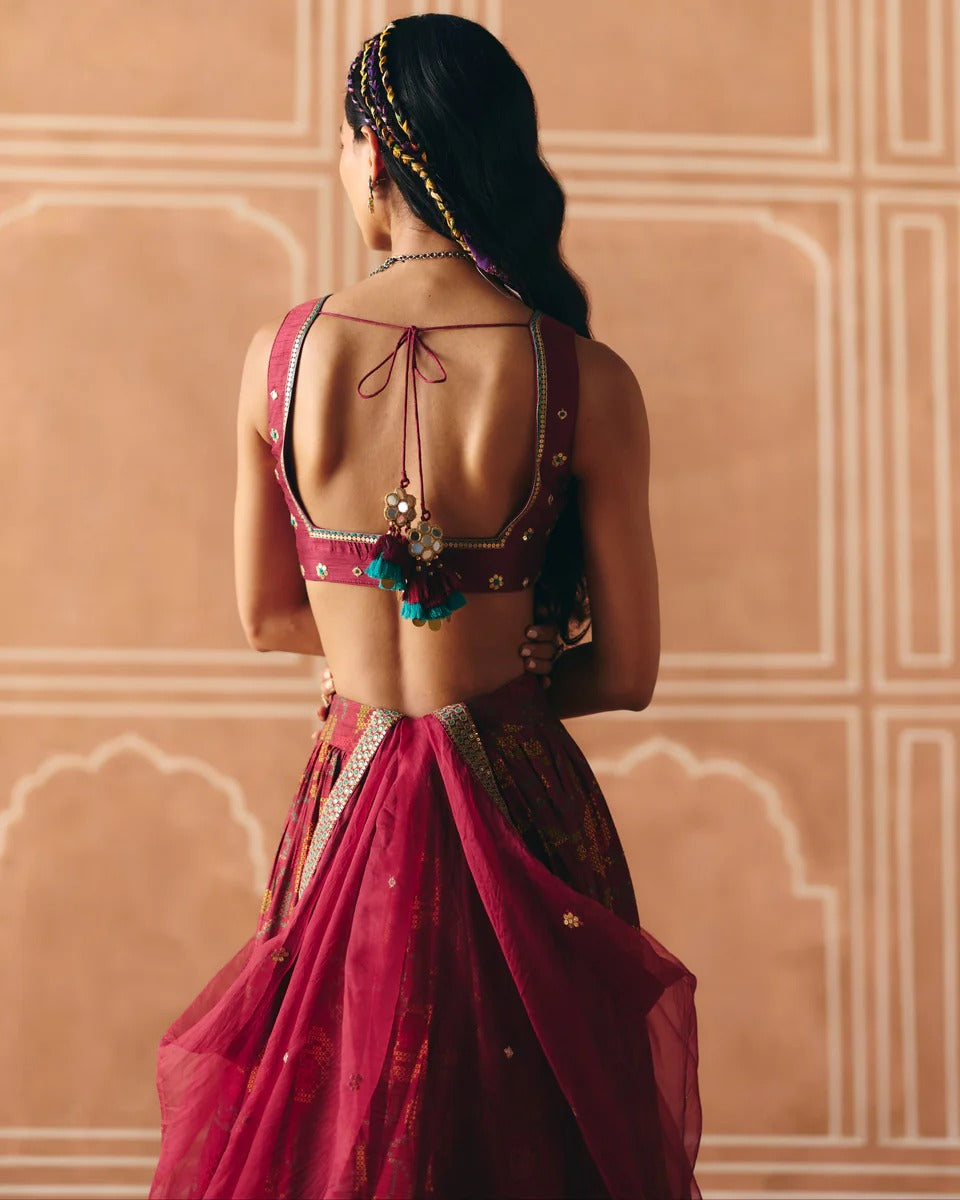 Berry Plum Gathered Lehenga - MARKET