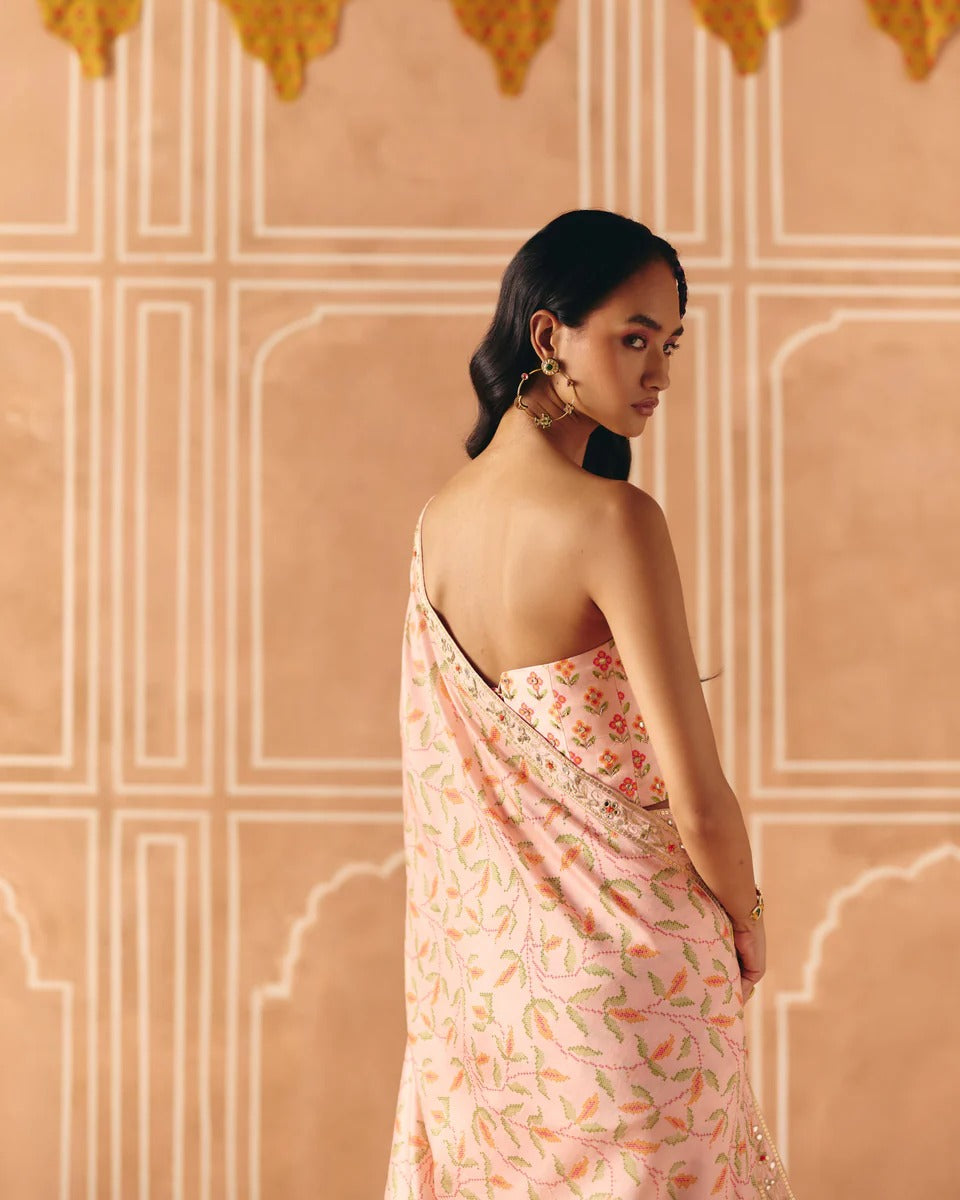 Blush Pink Saree + Corset - MARKET