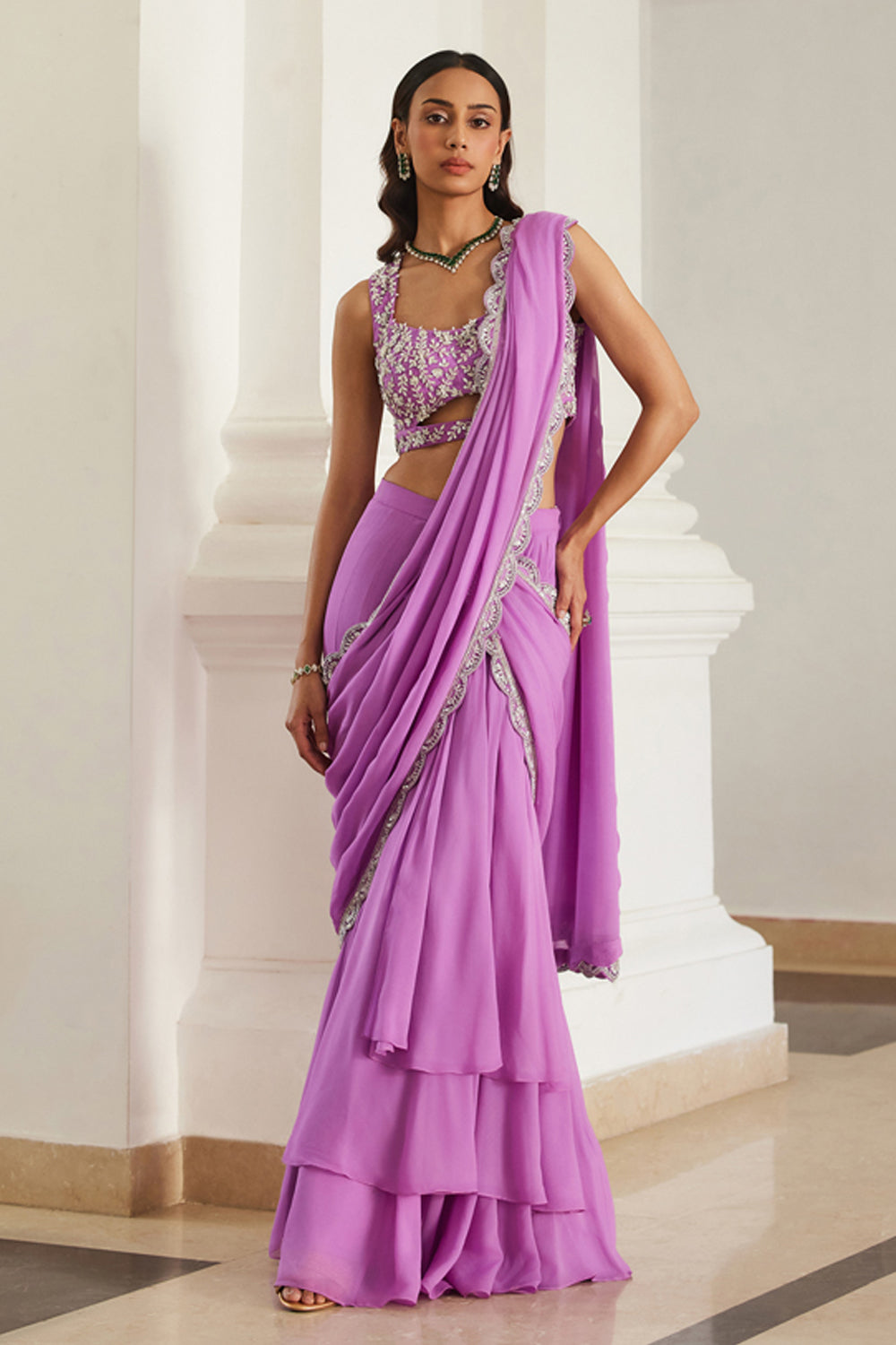 Bubblegum Pink Drape Saree - MARKET