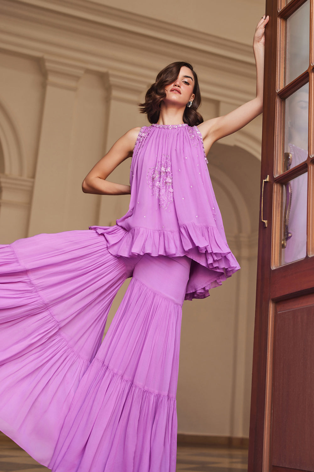 Bubblegum Pink Halterneck Top Sharara Set - MARKET