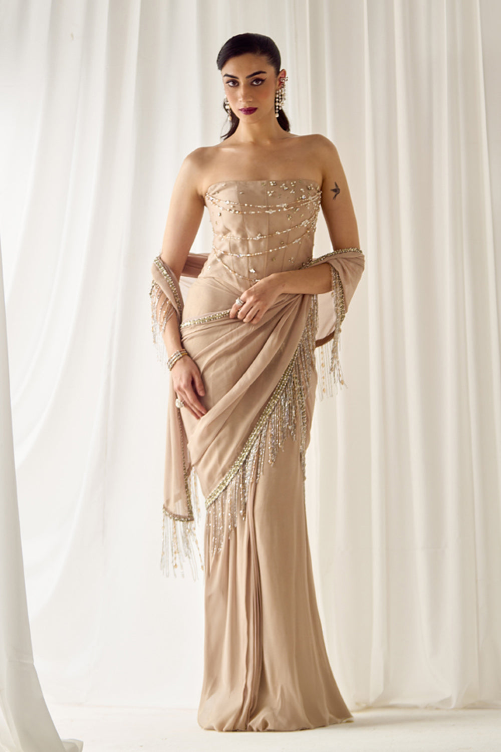 Biege Tube Corset With Saree - MARKET