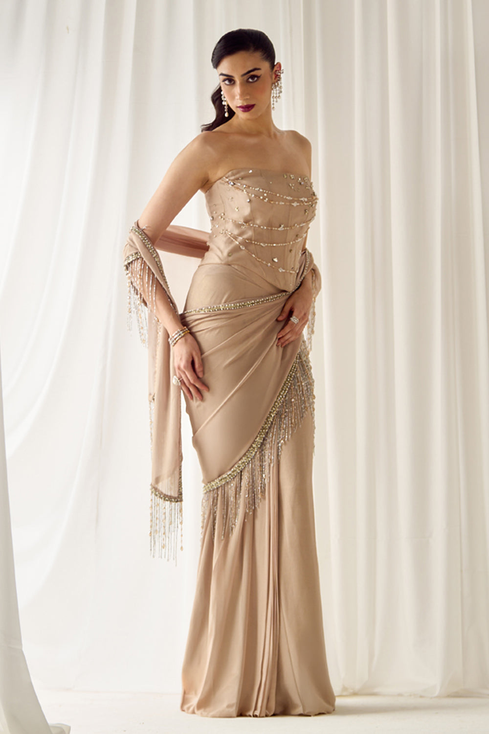 Biege Tube Corset With Saree - MARKET