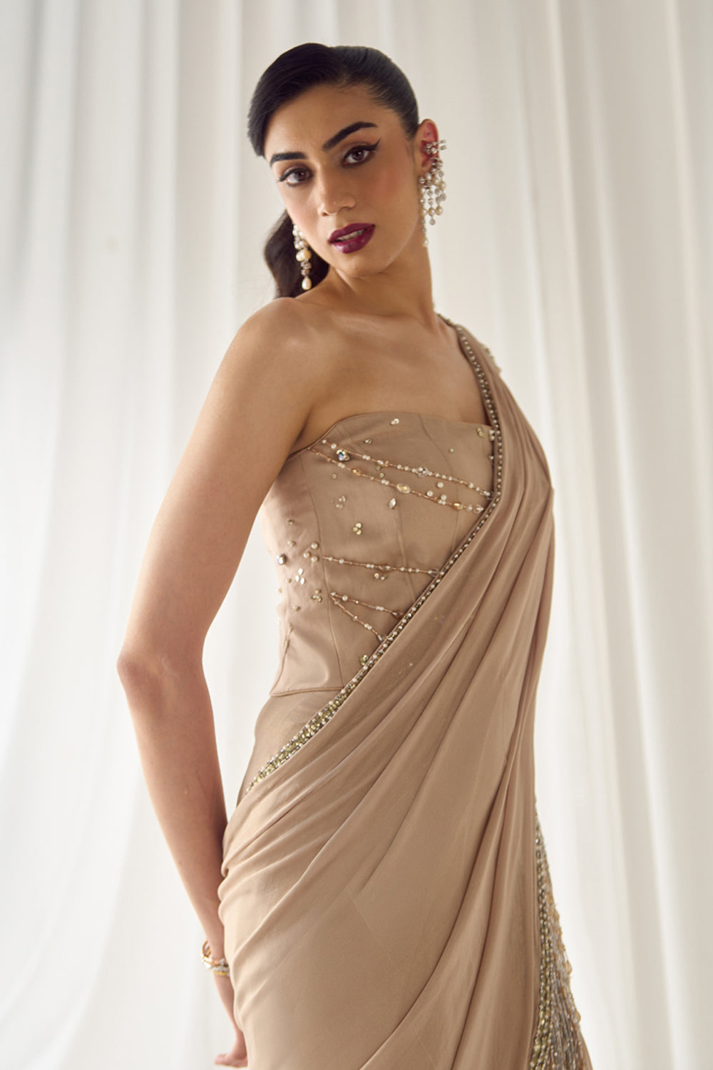 Biege Tube Corset With Saree - MARKET