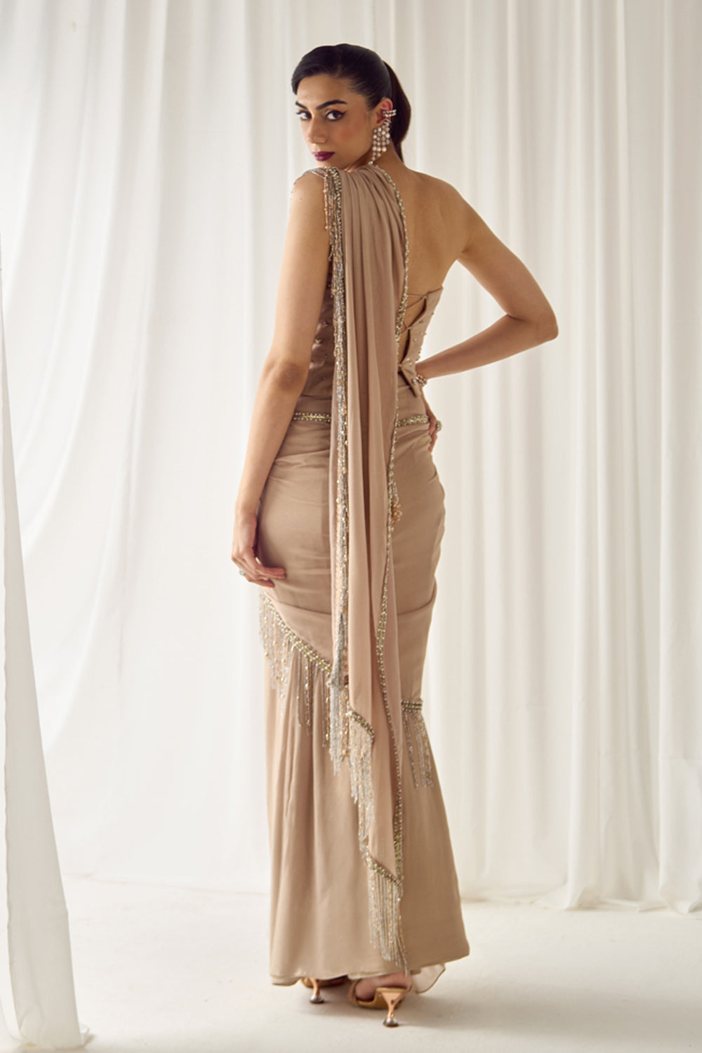 Biege Tube Corset With Saree - MARKET
