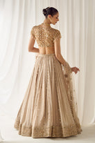 Biege Mukaish and Mirrorwork Lehenga Set - MARKET