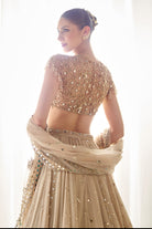 Biege Mukaish and Mirrorwork Lehenga Set - MARKET