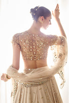 Biege Mukaish and Mirrorwork Lehenga Set - MARKET
