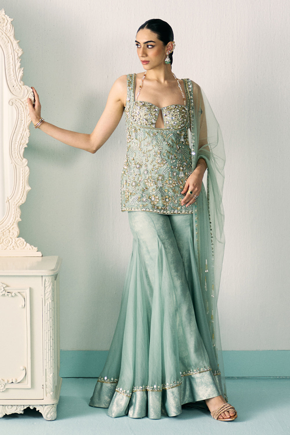 Aqua Kurta And Sharara Set - MARKET