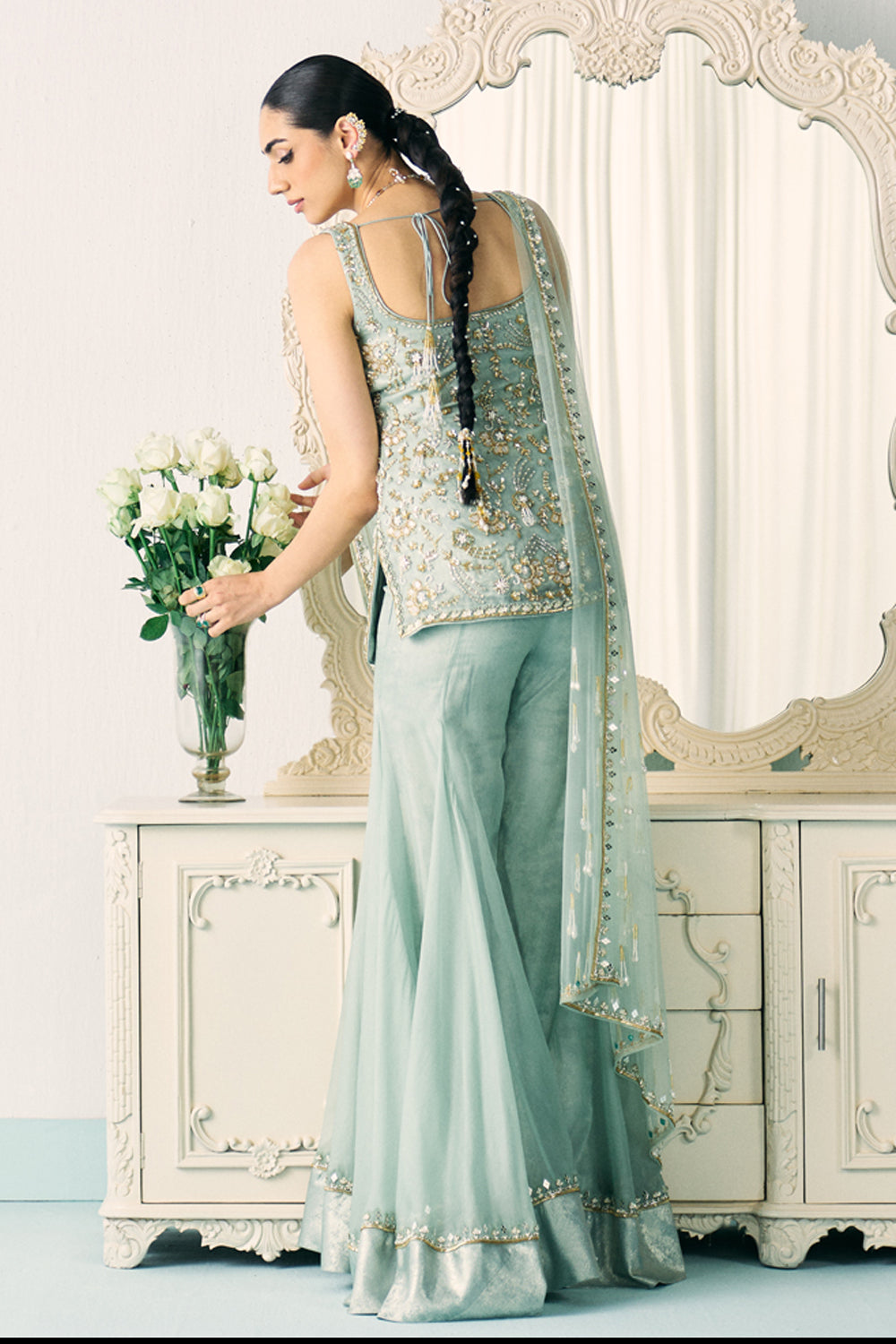 Aqua Kurta And Sharara Set - MARKET