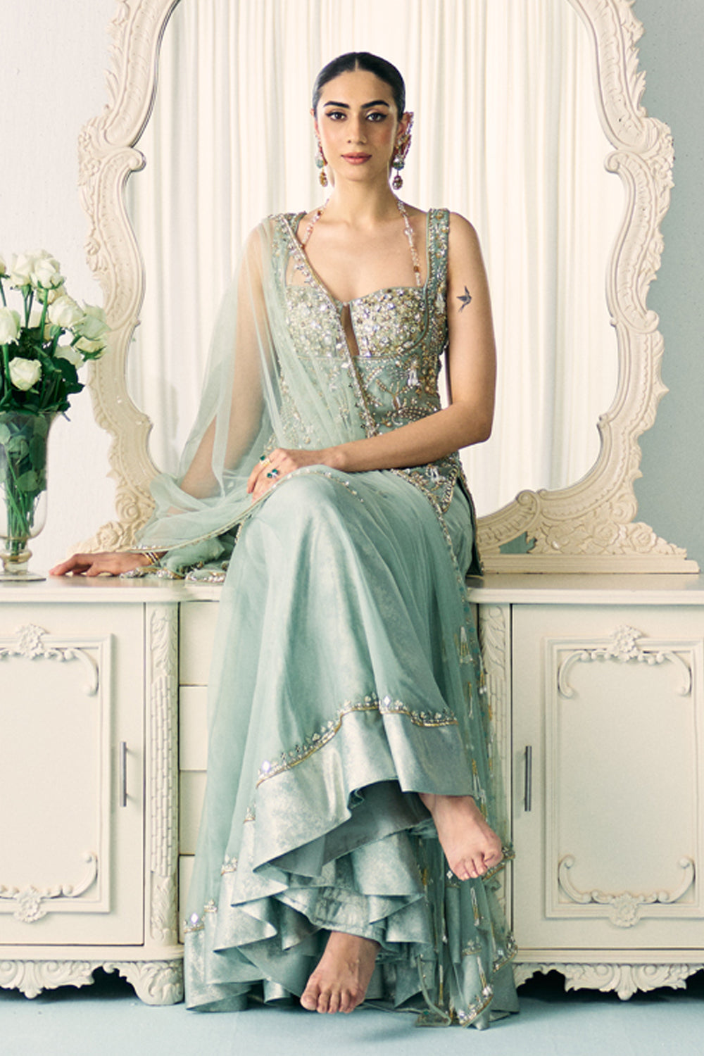 Aqua Kurta And Sharara Set - MARKET