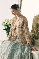Aqua Tissue Lehenga With Jacket Set - MARKET