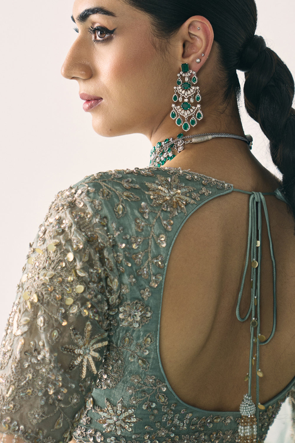 Aqua Tissue Lehenga Set - MARKET