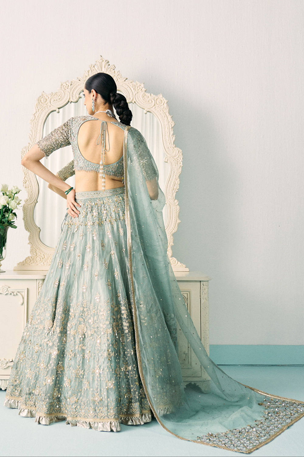 Aqua Tissue Lehenga Set - MARKET