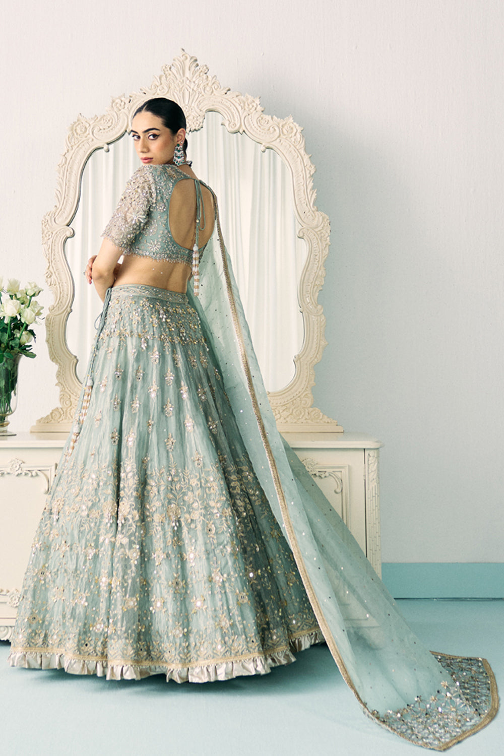 Aqua Tissue Lehenga Set - MARKET