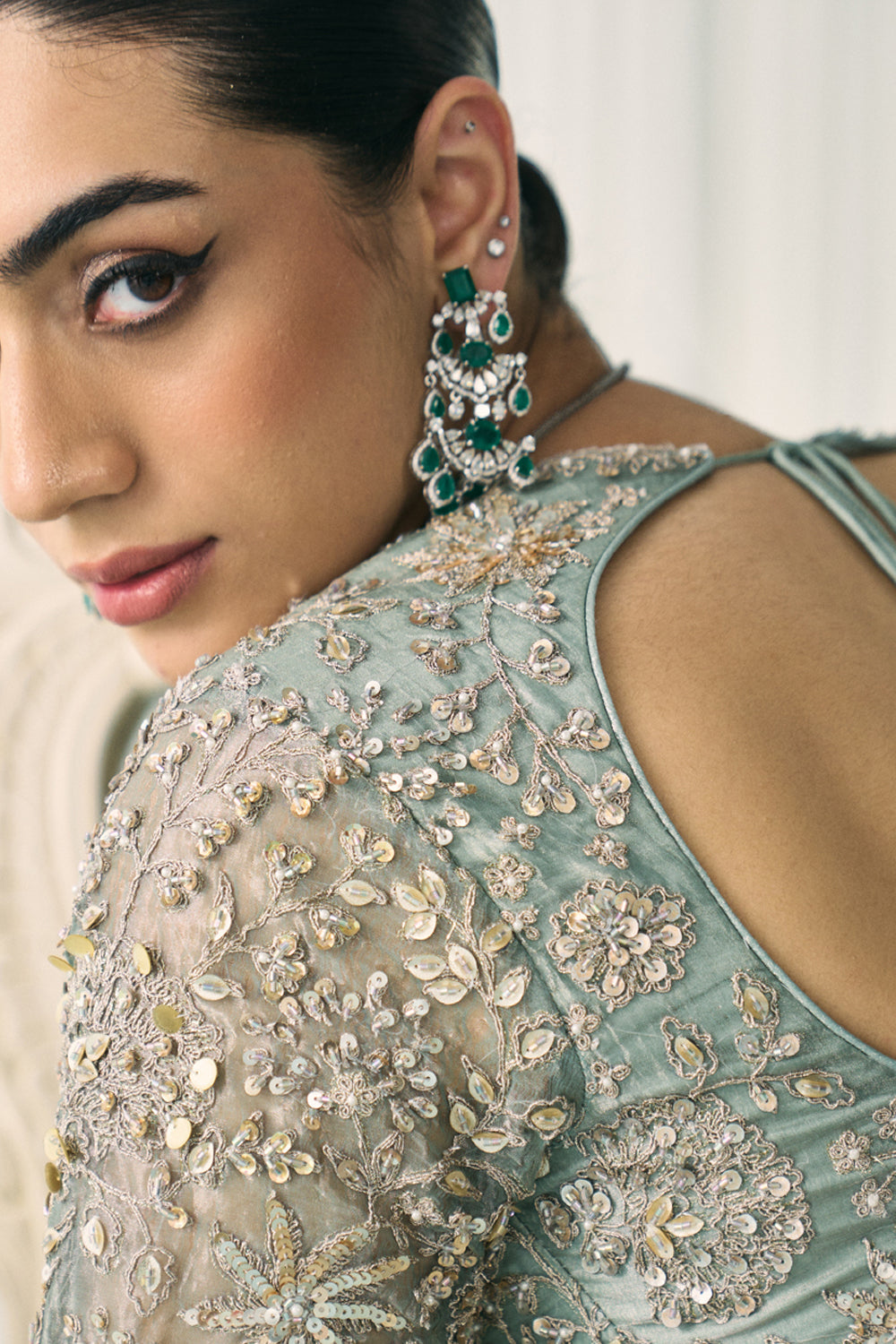 Aqua Tissue Lehenga Set - MARKET