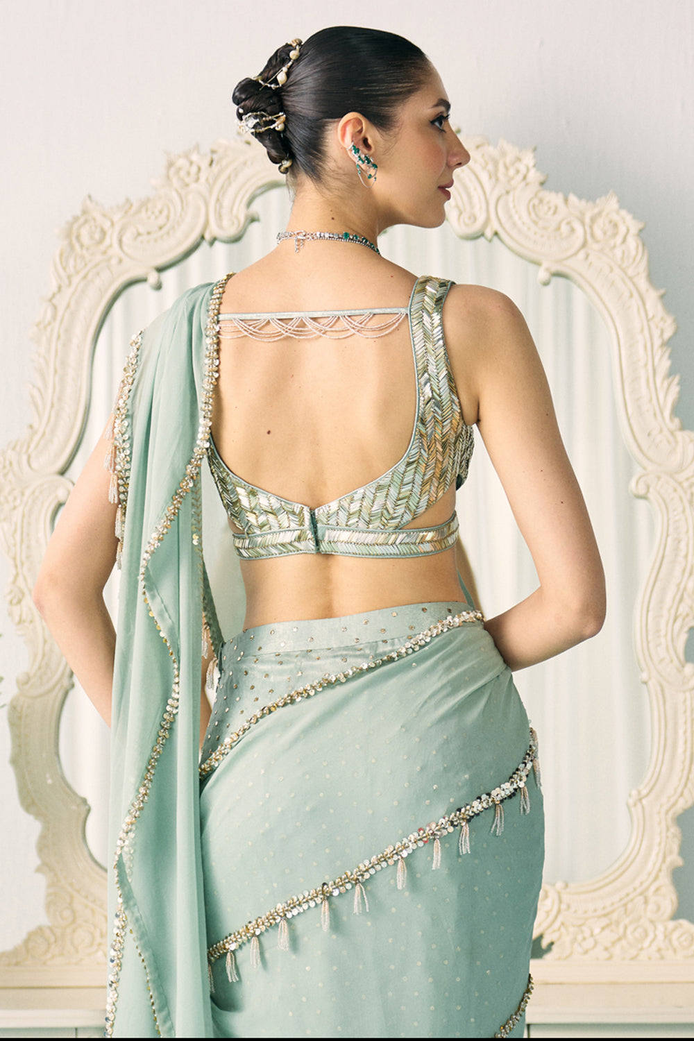 Aqua Mukaish Work Saree - MARKET