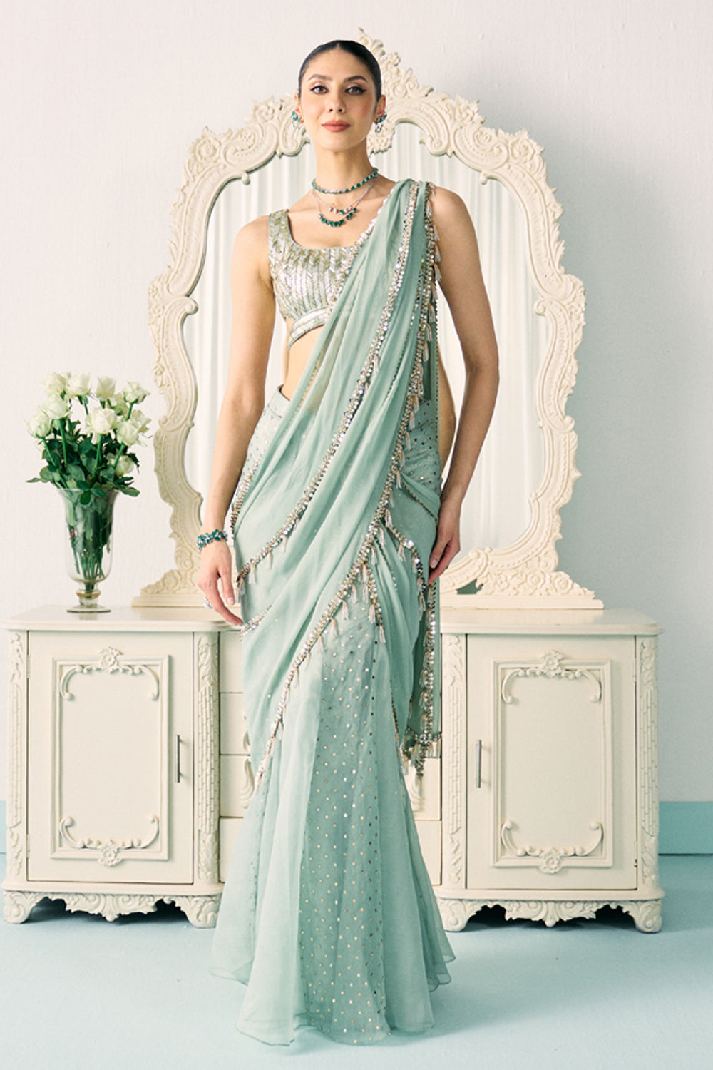 Aqua Mukaish Work Saree - MARKET