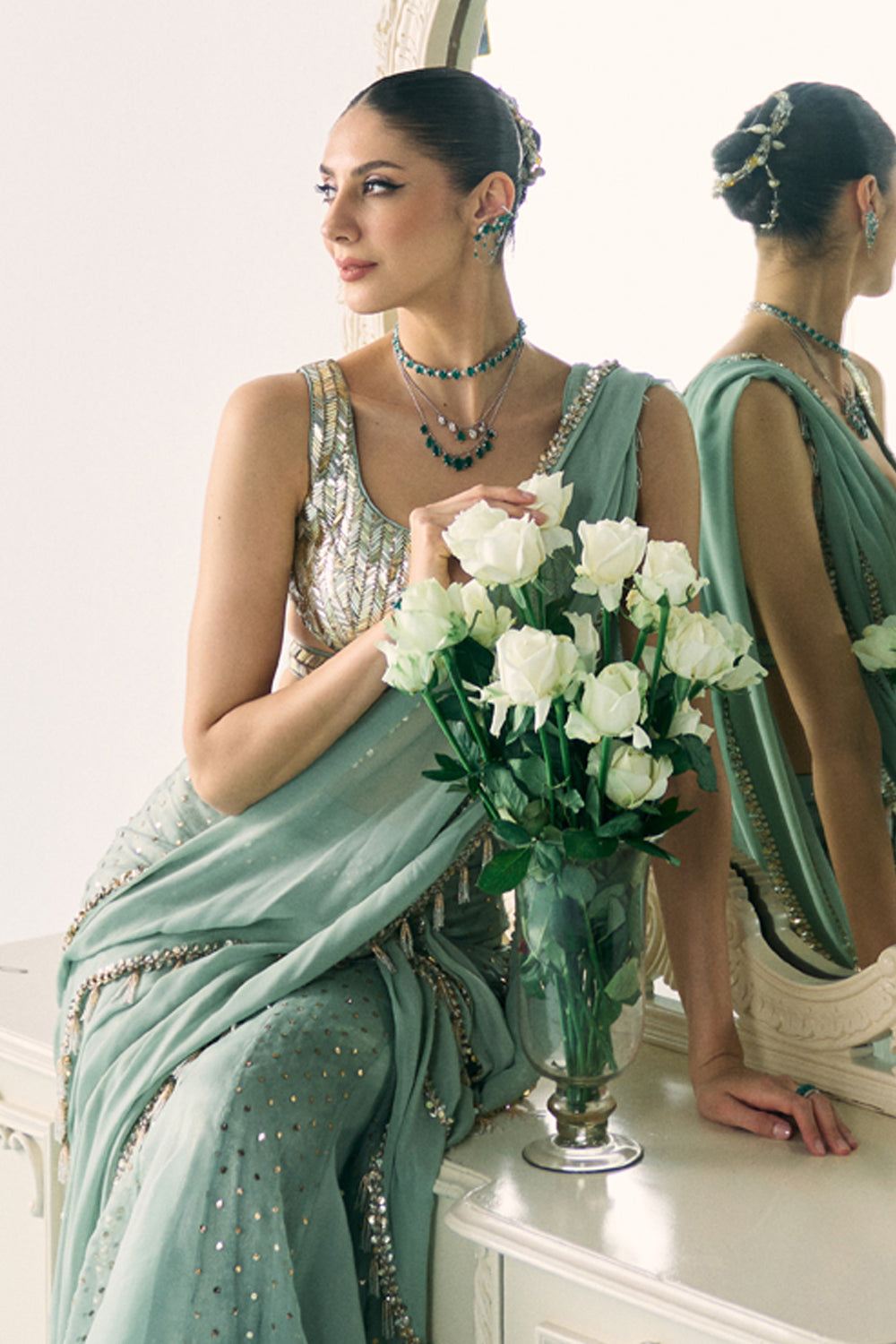 Aqua Mukaish Work Saree - MARKET
