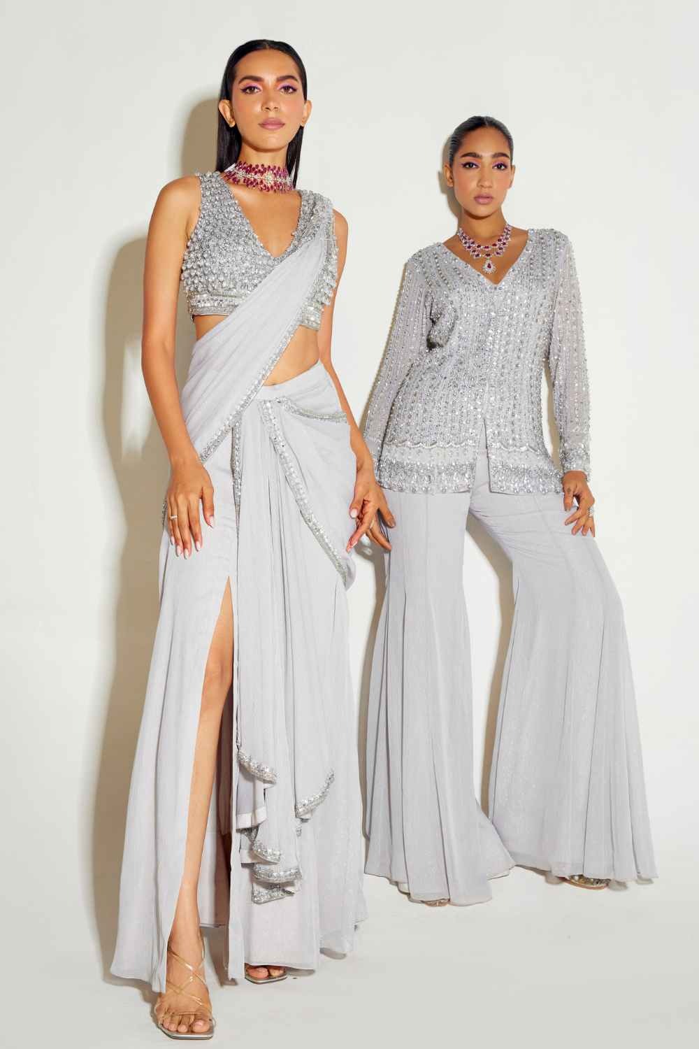 Grey Slit Saree - MARKET