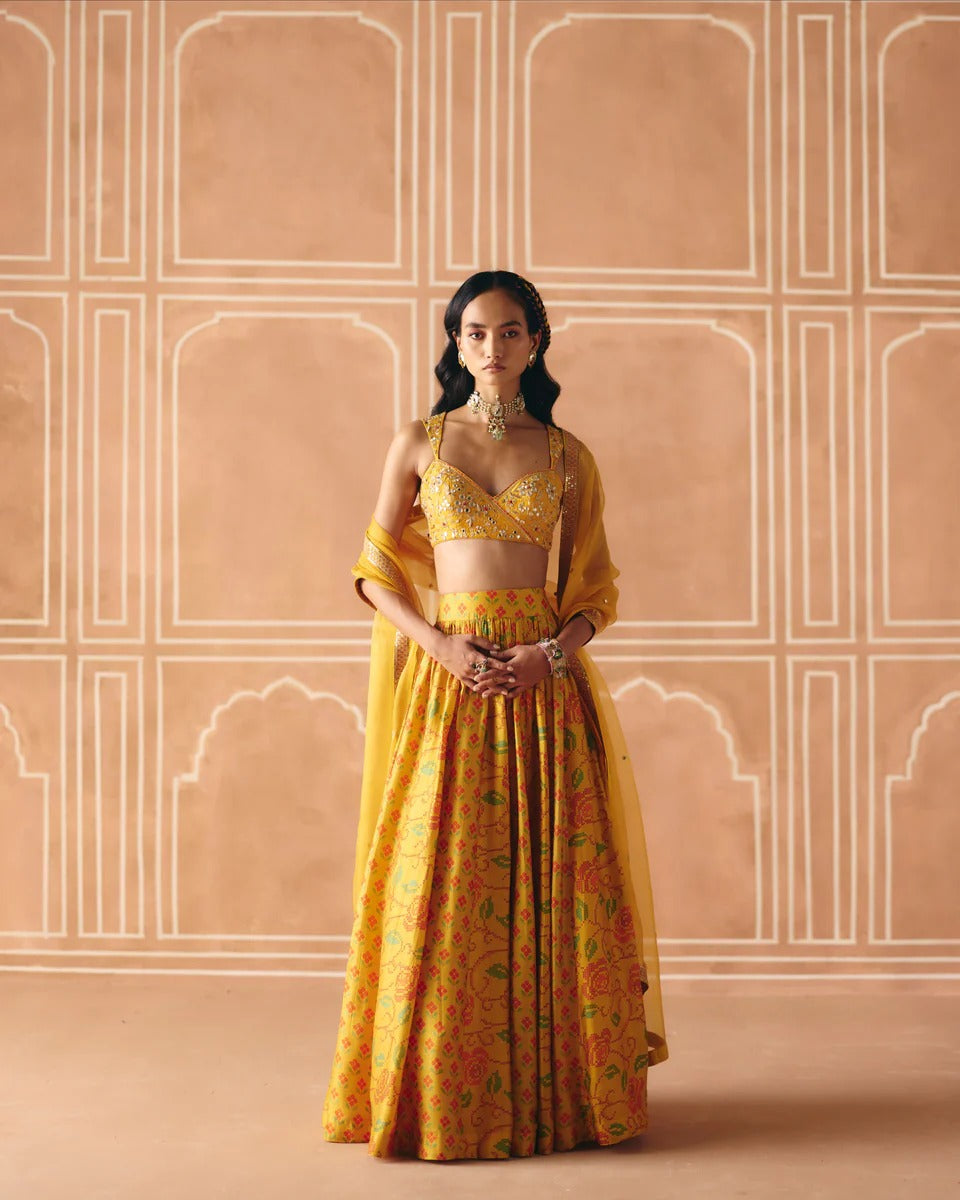 Marigold Gathered Lehenga - MARKET