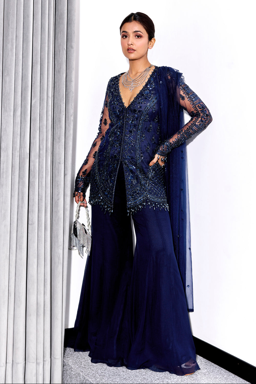 Midnight Blue Tonal Kurta & Pants - MARKET