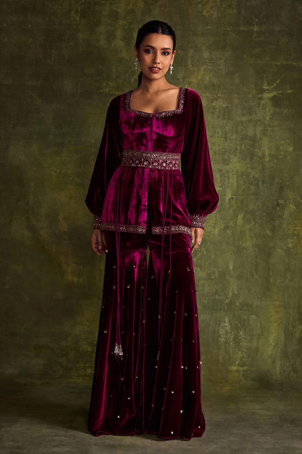 Mulberry Velvet Peplum & Sharara Set - MARKET