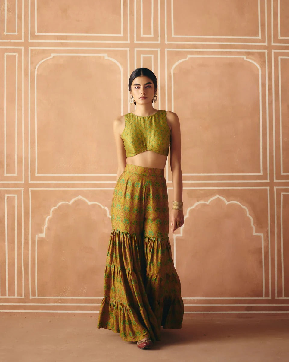 Parrot Green Crop Top + Sharara - MARKET
