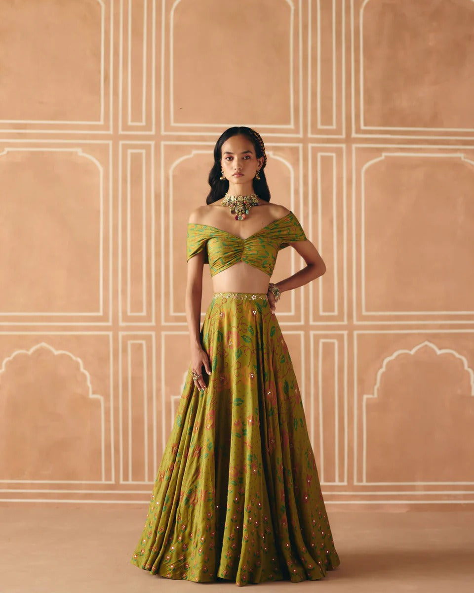 Parrot Green Off Shoulder Lehenga - MARKET