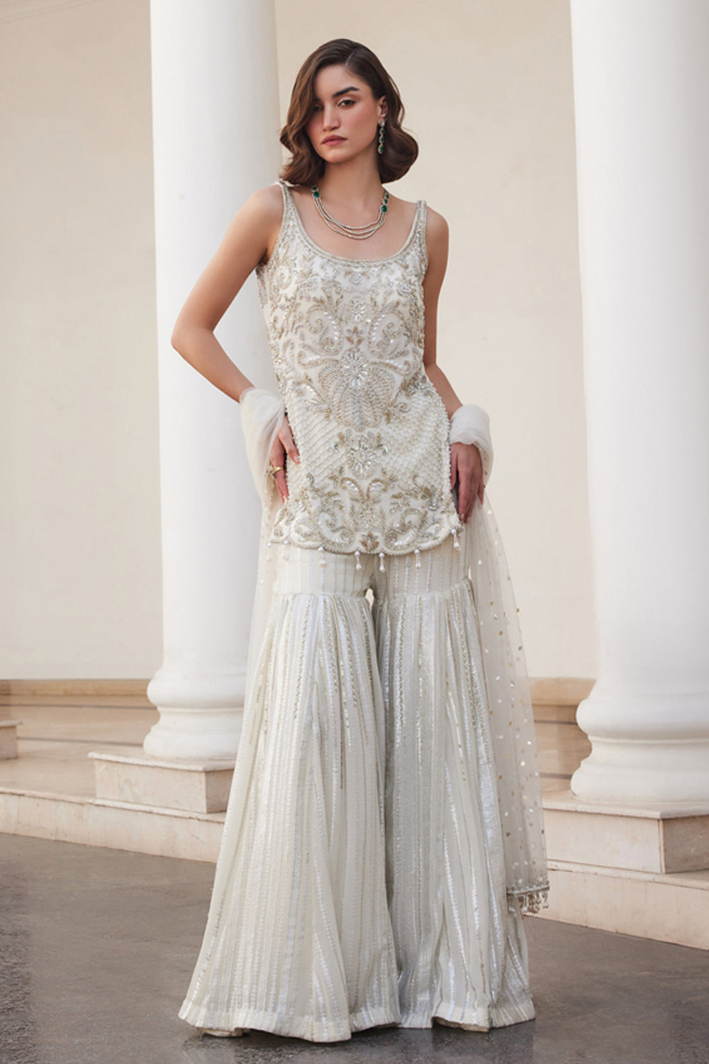 Pearl White Kurta & Sharara Set - MARKET