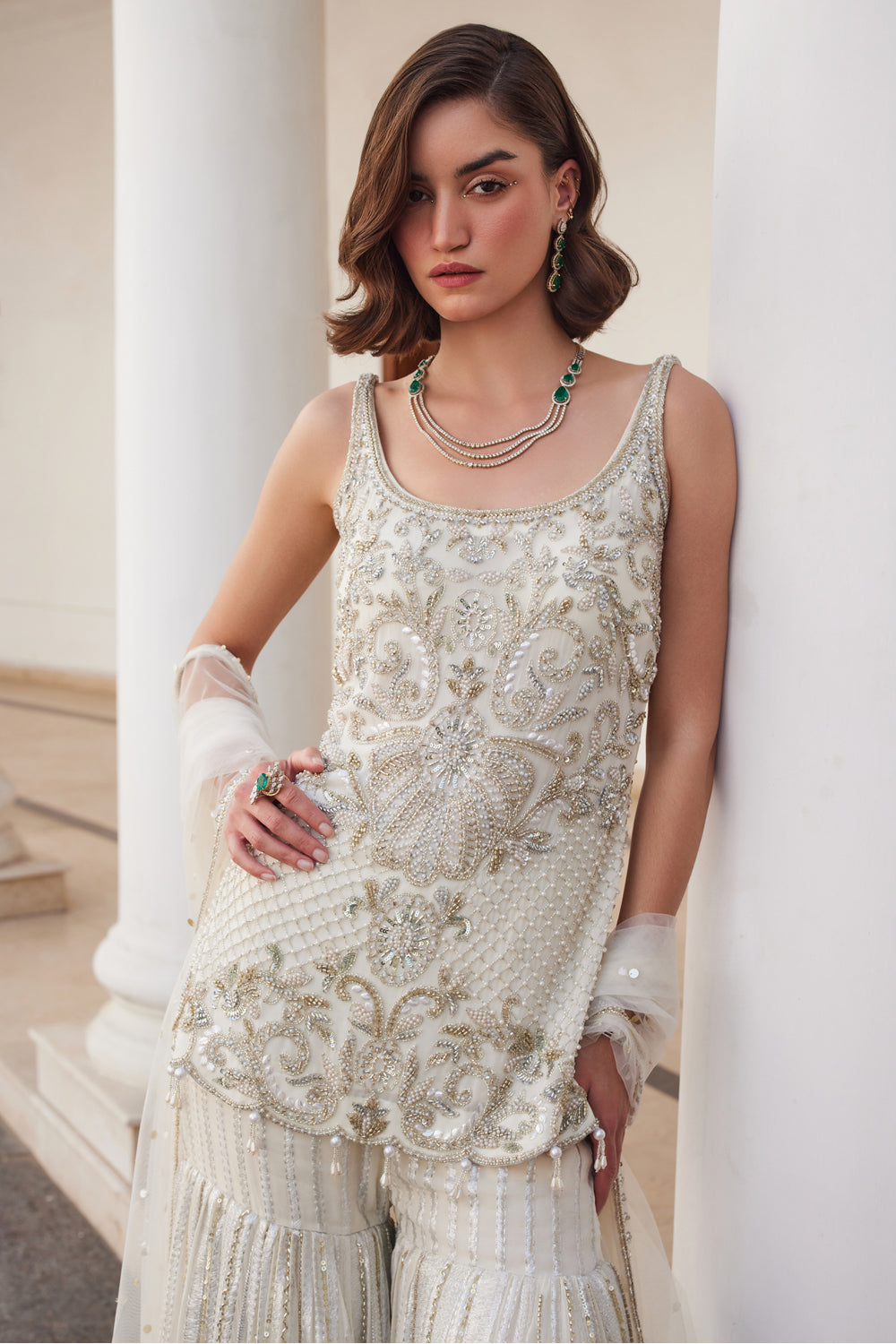 Pearl White Kurta & Sharara Set - MARKET