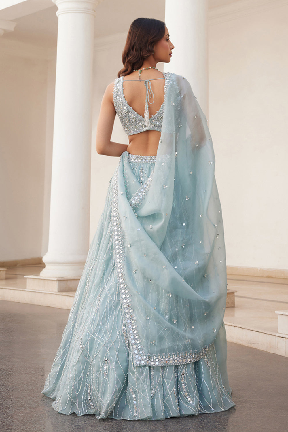 Powder Blue Organza Lehenga - MARKET