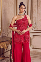 Magenta One Shoulder Kurta and Pants Set - MARKET