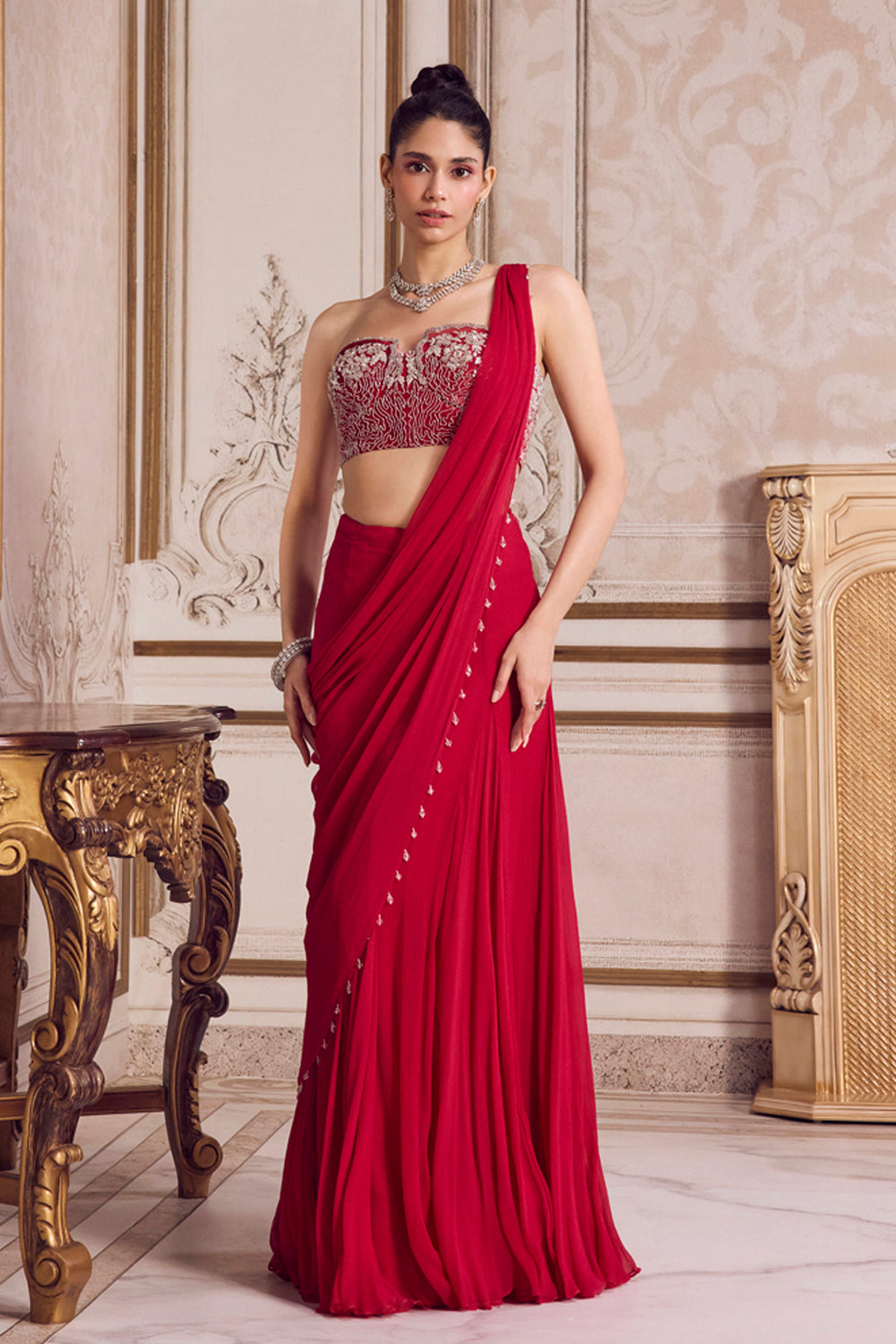 Magenta Chiffon Saree With Corset - MARKET