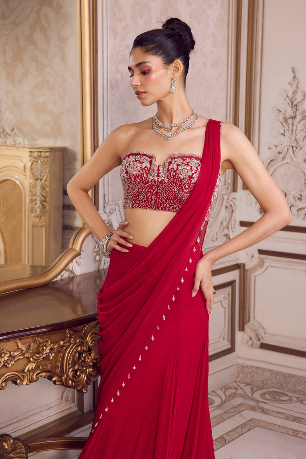 Magenta Chiffon Saree With Corset - MARKET