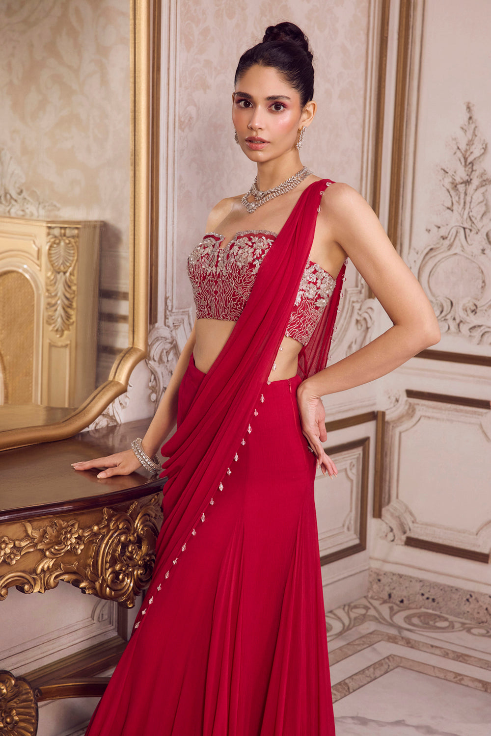 Magenta Chiffon Saree With Corset - MARKET