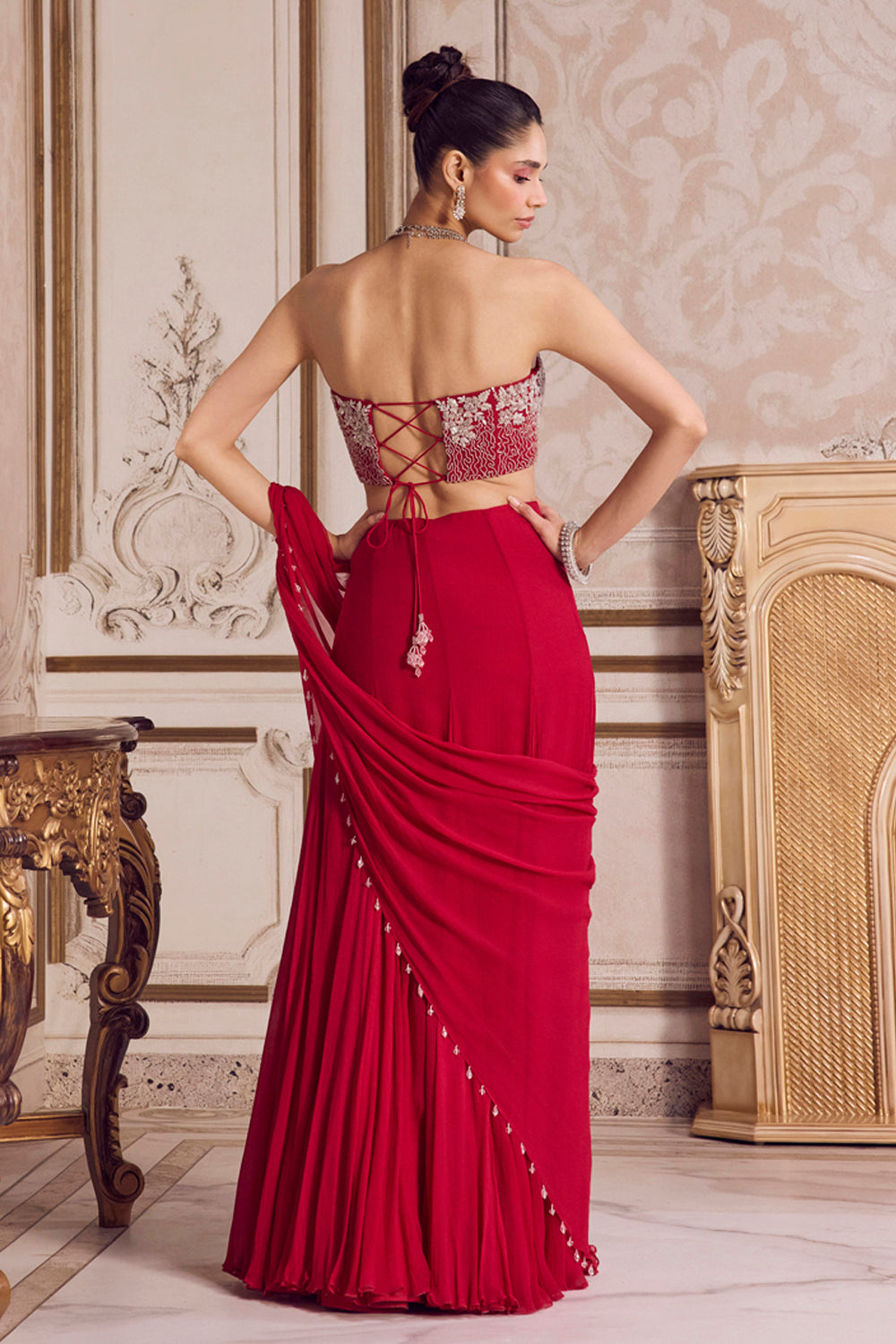 Magenta Chiffon Saree With Corset - MARKET