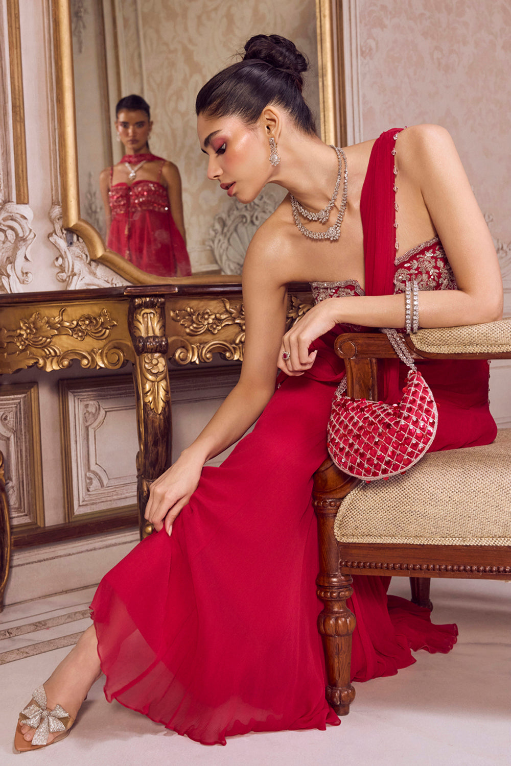 Magenta Chiffon Saree With Corset - MARKET