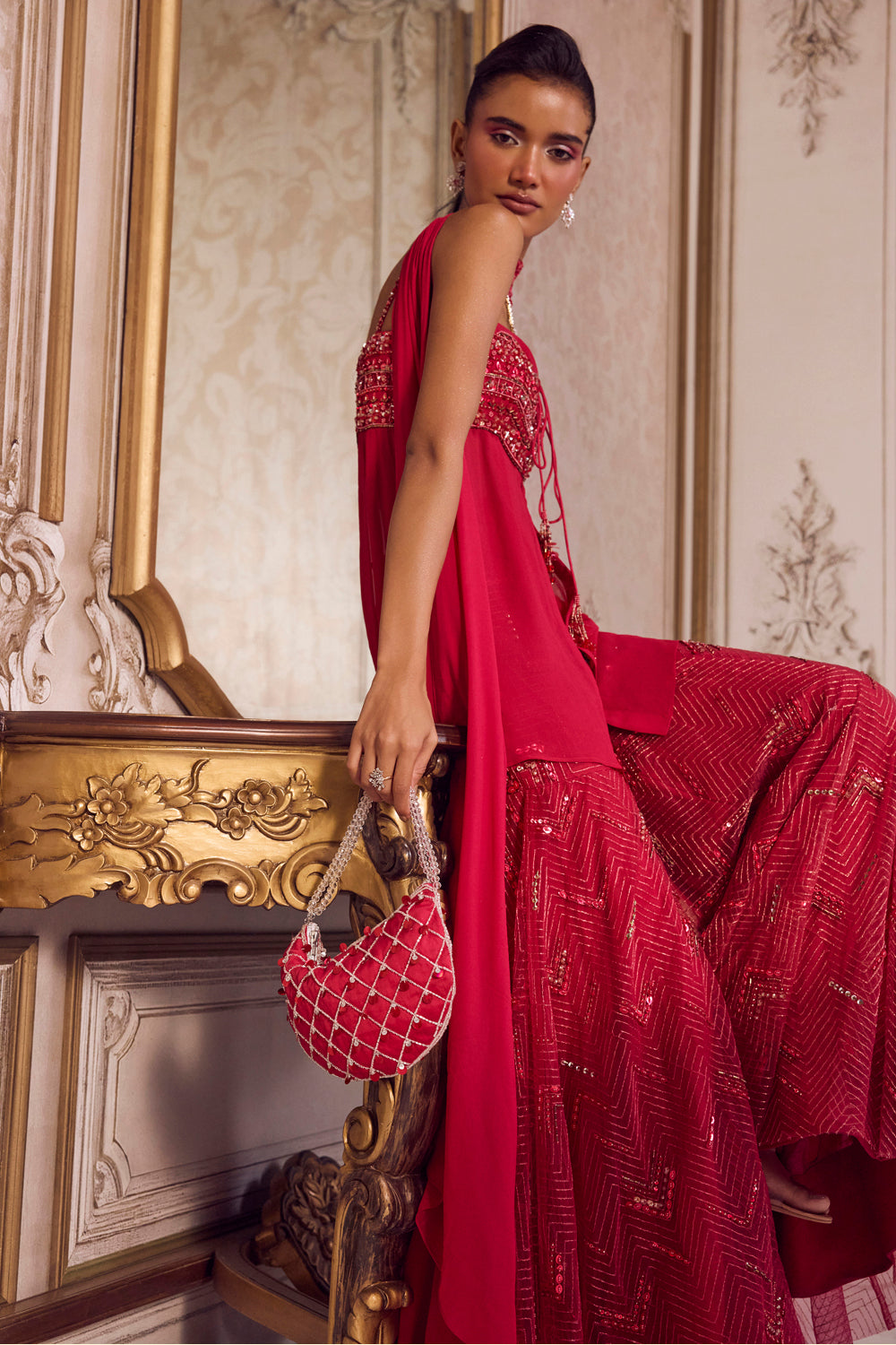 Magenta Flowy Peplum With Sharara Set - MARKET