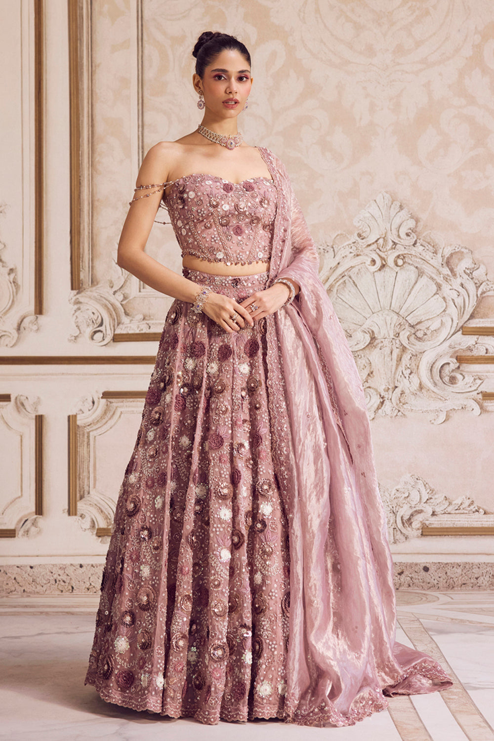Champagne Rose Lehenga With Corset Set - MARKET