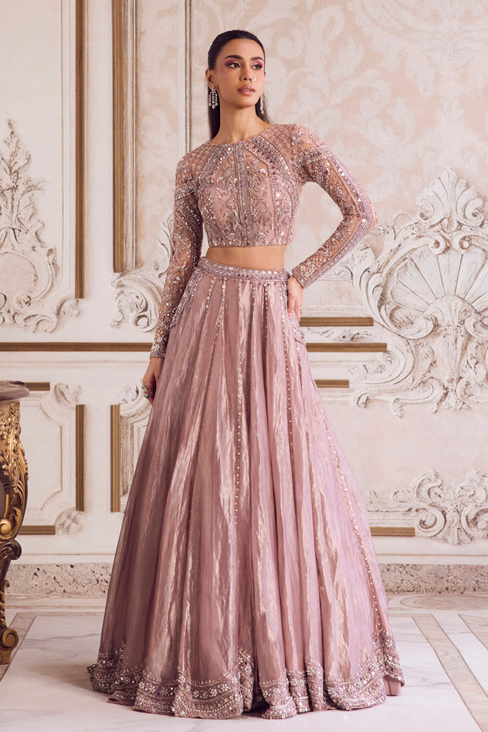 Champagne Rose Tissue Lehenga Set - MARKET