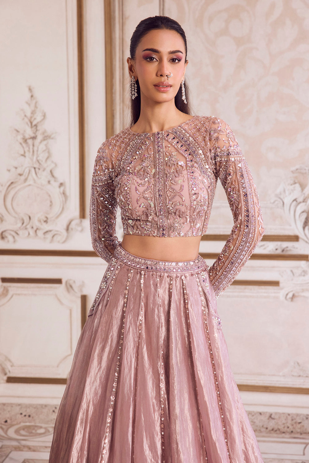 Champagne Rose Tissue Lehenga Set - MARKET
