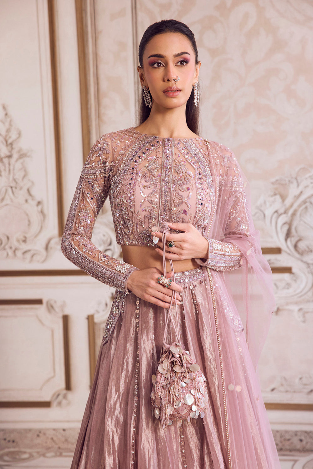 Champagne Rose Tissue Lehenga Set - MARKET