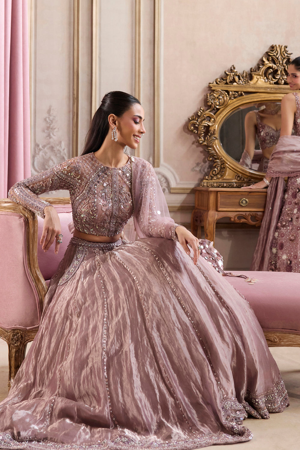 Champagne Rose Tissue Lehenga Set - MARKET