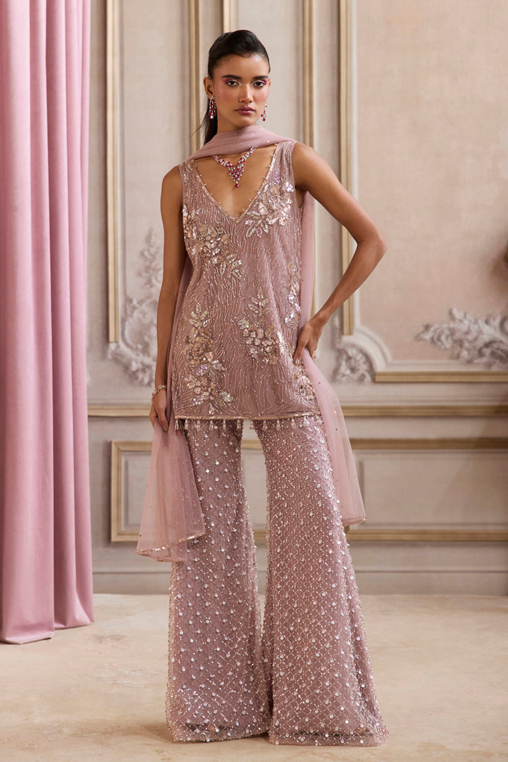 Champagne Rose Kurta and Pants Set - MARKET