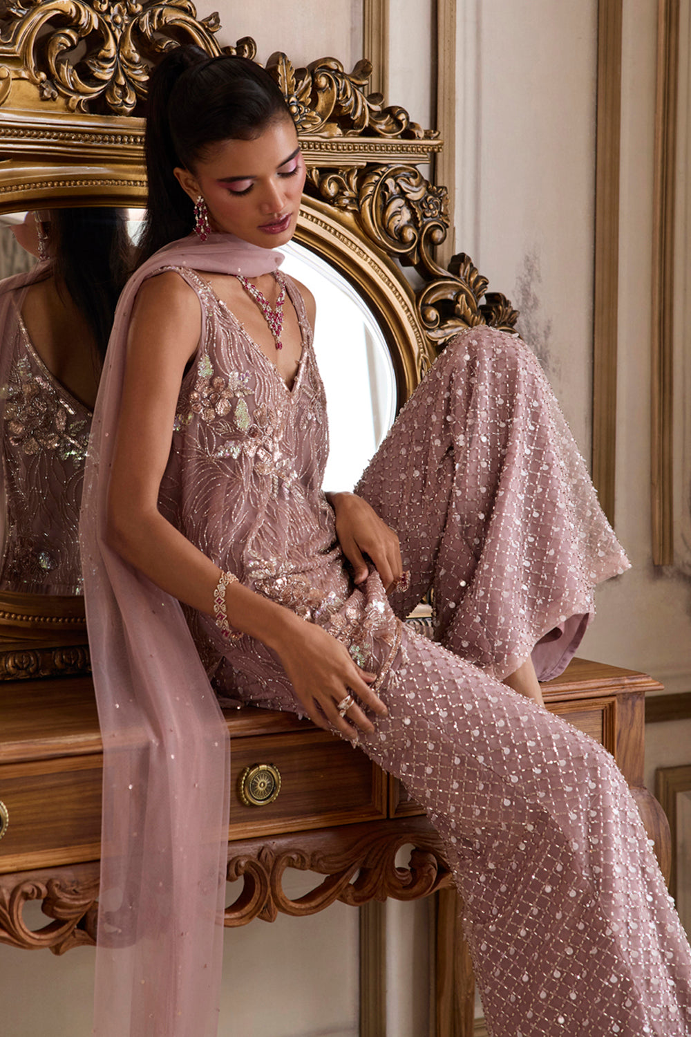 Champagne Rose Kurta and Pants Set - MARKET