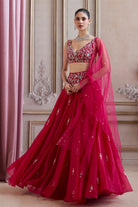 Magenta Organza Lehenga With Embroidered Belt - MARKET