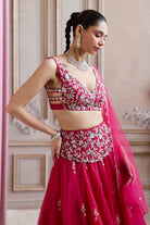 Magenta Organza Lehenga With Embroidered Belt - MARKET
