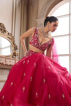 Magenta Organza Lehenga With Embroidered Belt - MARKET