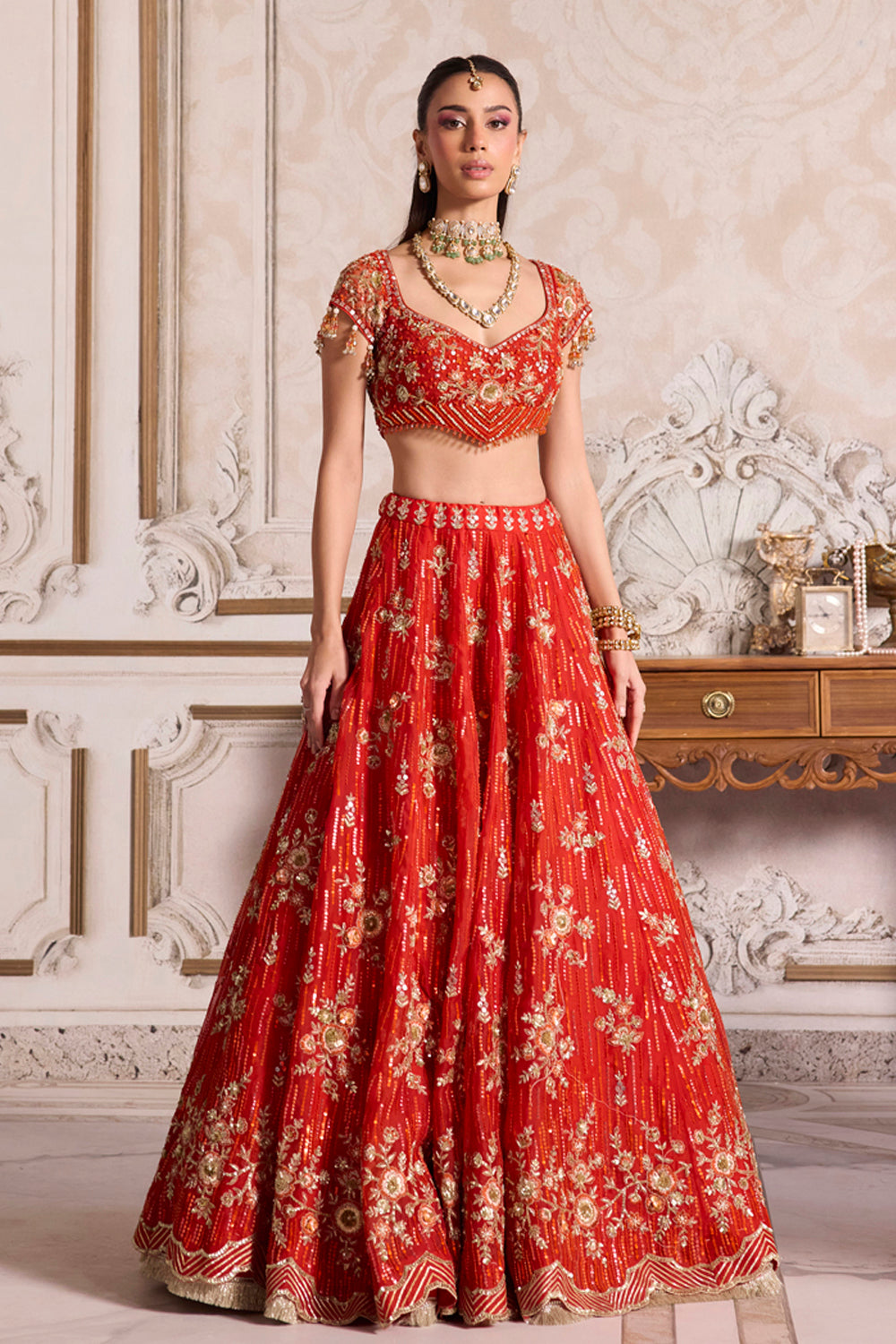 Rust Organza Lehenga Set - MARKET